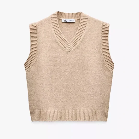 Zara Jackets Coats Tan Knit Sleeveless Sweater Vest Poshmark